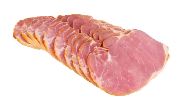 Rashers Medalhão Bacon Fumado Cru Isolado Fundo Branco — Fotografia de Stock