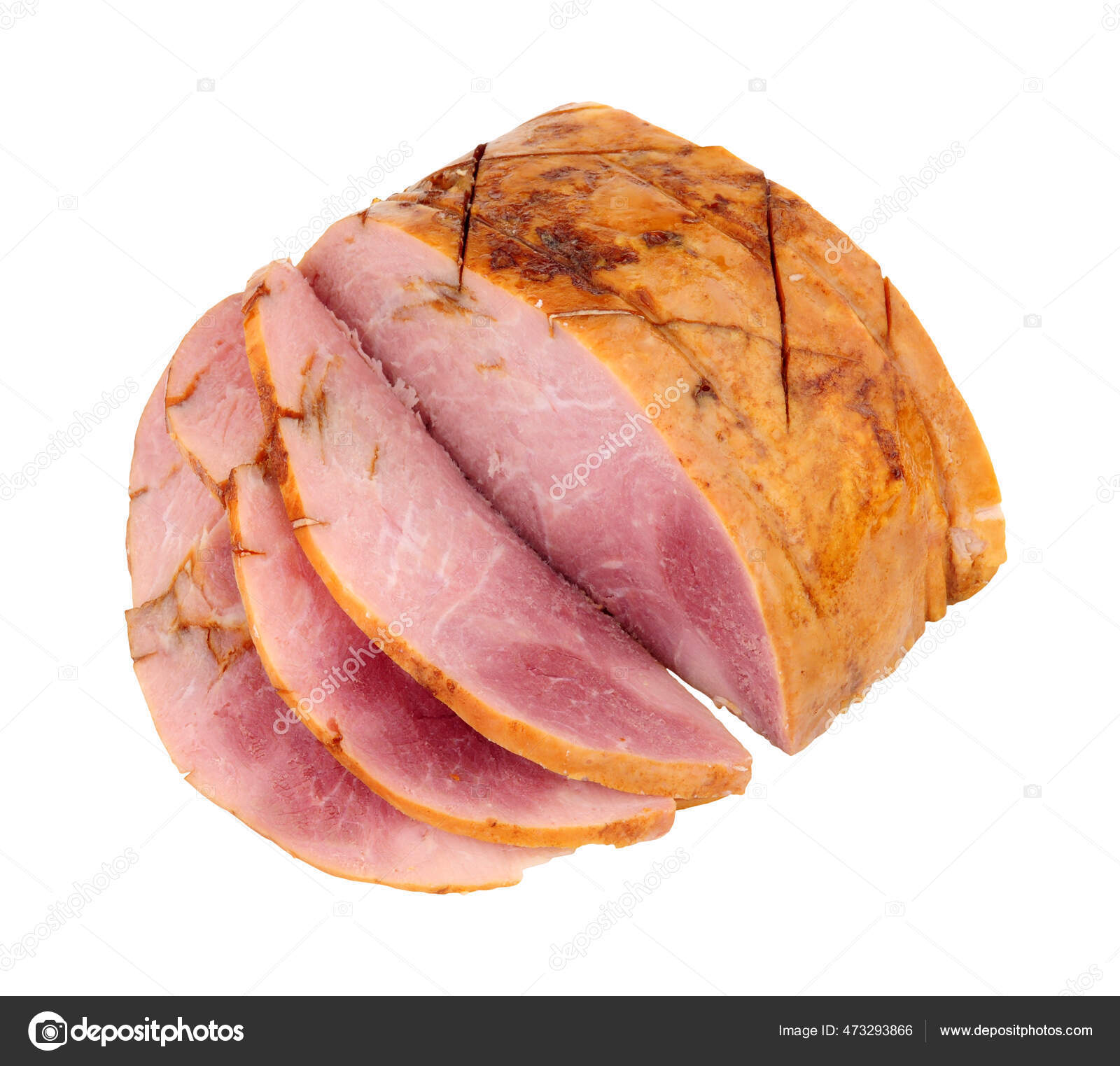 Honey Glazed Roast Ham Joint Isolated White Background Stock Photo by