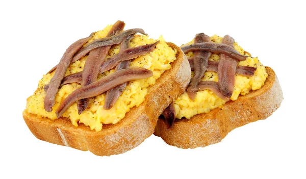 Scotch Woodcock Lightly Scrambled Eggs Toast Topped Anchovy Fillets Old — Stock Photo, Image