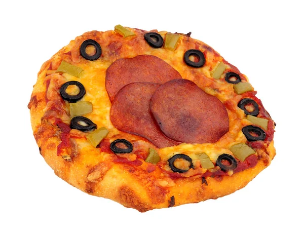 Pequena Pizza Pão Chato Pimenta Queijo Isolada Fundo Branco — Fotografia de Stock