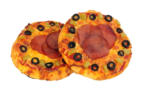 Petites Pizzas Pain Plat Pepperoni Fromage Isolées Sur Fond Blanc — Photo