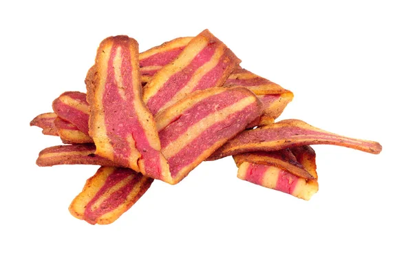 Fried Crispy Meat Free Plant Based Bacon Rashers Isolated White — Stock Photo, Image