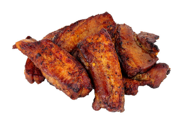 Group of grilled pork belly slices isolated on a white background