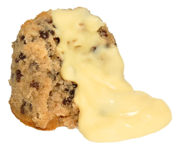 Spotted dick gąbka budyńSpotted dick svamp pudding — Zdjęcie stockowe