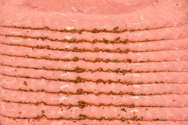Fatias de carne Pastrami — Fotografia de Stock