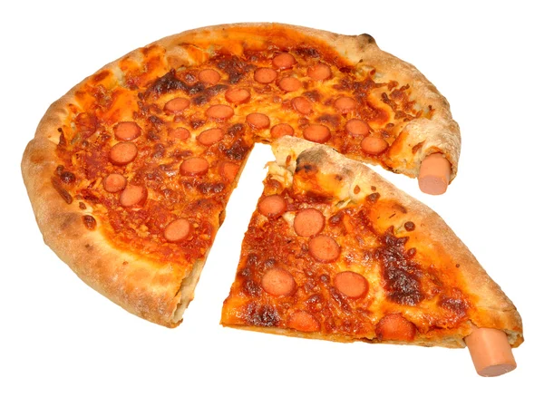 Varmkorv korv Pizza — Stockfoto