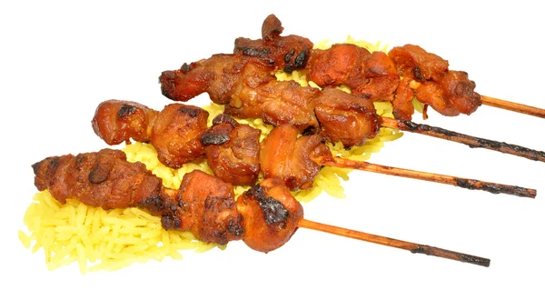 Kebabs de frango com arroz — Fotografia de Stock