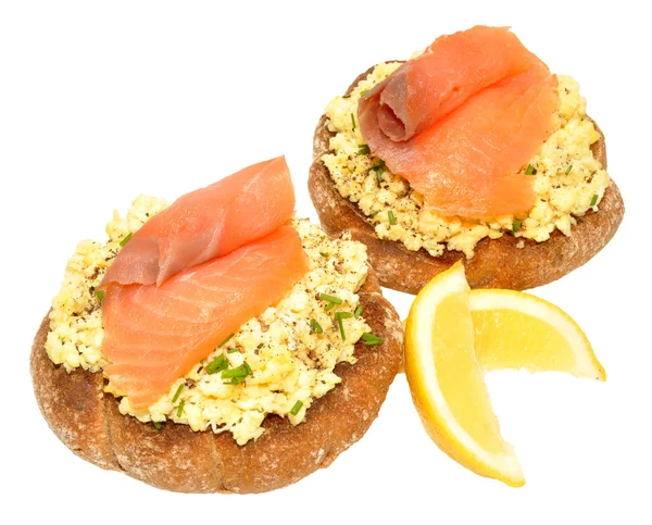 Salmon And Scrabbled Eggs On Toast — Stock Photo, Image