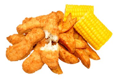 Ekmekli Tavuk şeritler ve takozlar