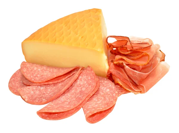 German Smoked Cheese And Salami Meat — Stock Photo, Image