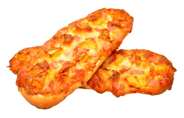 Skinka och ananas baguette bröd pizza — Stockfoto