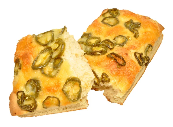 Πιπέρι τυρί και jalapeno συμπληρώνονται ψωμί focaccia — Φωτογραφία Αρχείου