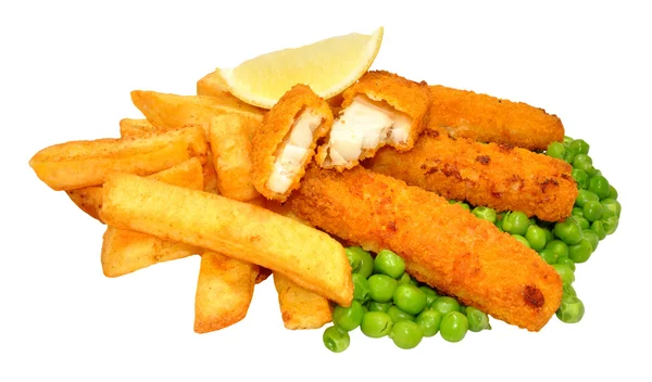 Breaded Fish Sticks And Chips Meal — Stockfoto