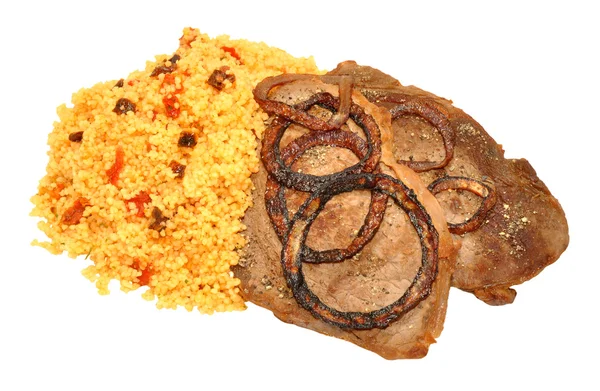 Bistecche fritte e pasto Couscous — Foto Stock