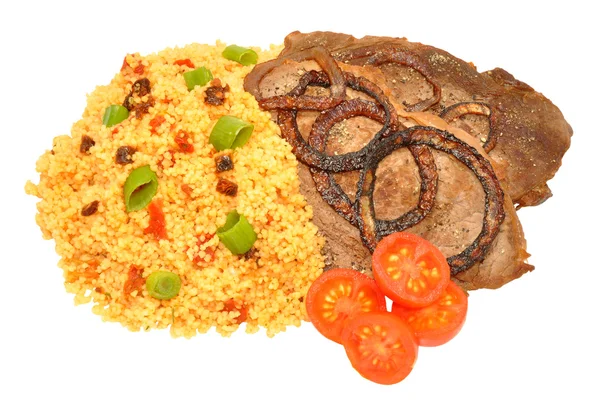 Gebakken Steaks en Couscous maaltijd — Stockfoto