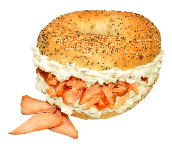 Smoked Salmon And Cream Cheese Bagel Sandwich — Stock Photo, Image