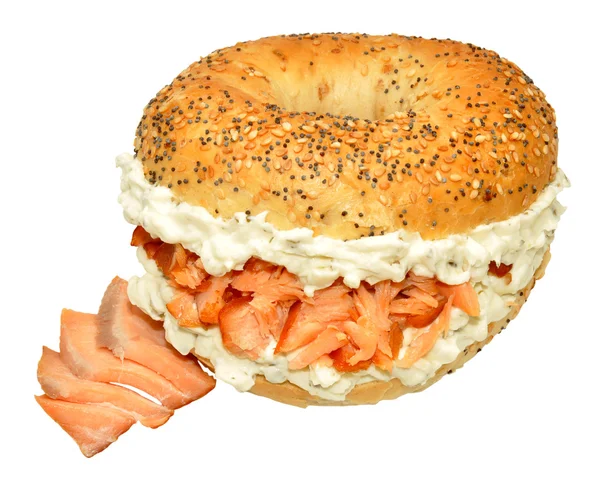 Smoked Salmon And Cream Cheese Bagel Sandwich — Stock Photo, Image