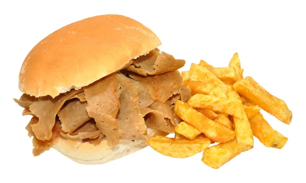 Doner Kebab Meat Sandwich And Chips — Stock Photo, Image