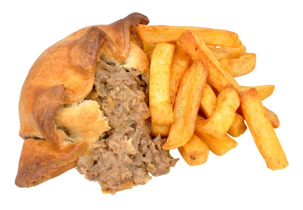 Pasty en chips maaltijd — Stockfoto