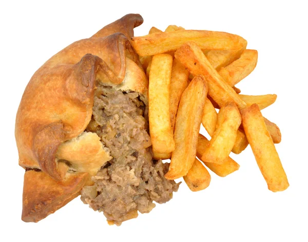 Pasty och chips måltid — Stockfoto