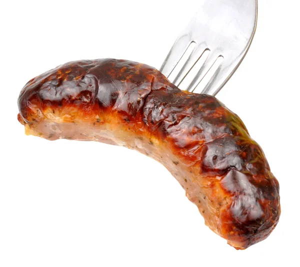 Cooked Pork Sausage And Fork — Stock Photo, Image