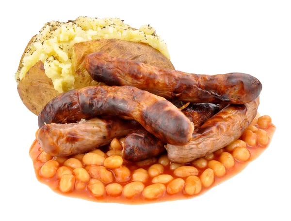 Baked Potato And Sausages Meal — Stock Photo, Image