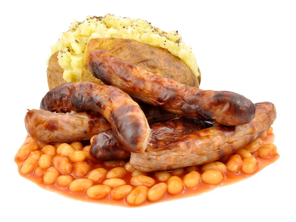 Baked Potato And Sausages Meal — Stock Photo, Image