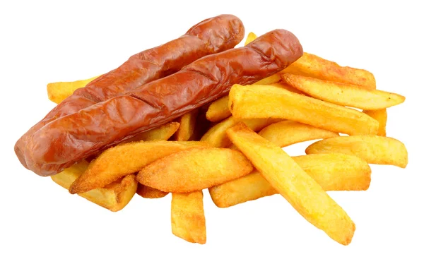 Salsichas e batatas fritas Saveloy — Fotografia de Stock