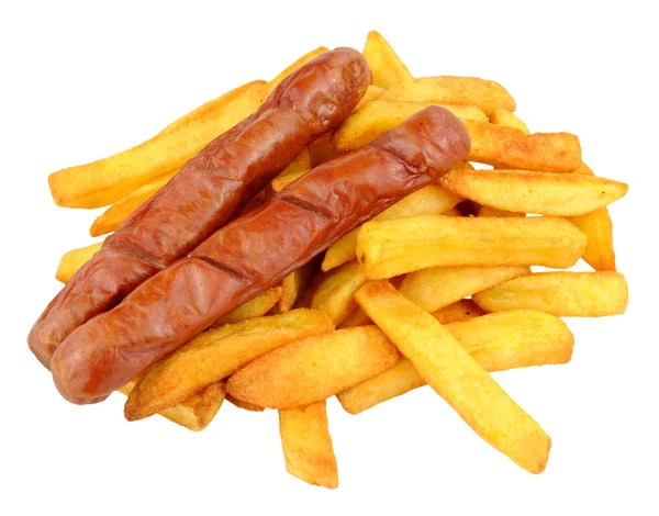 Salsichas e batatas fritas Saveloy — Fotografia de Stock