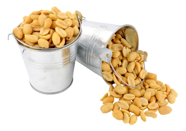 Salted Peanuts In Miniature Buckets — Stock Photo, Image