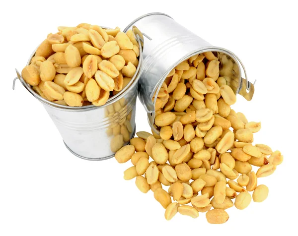 Salted Peanuts In Miniature Buckets — Stock Photo, Image
