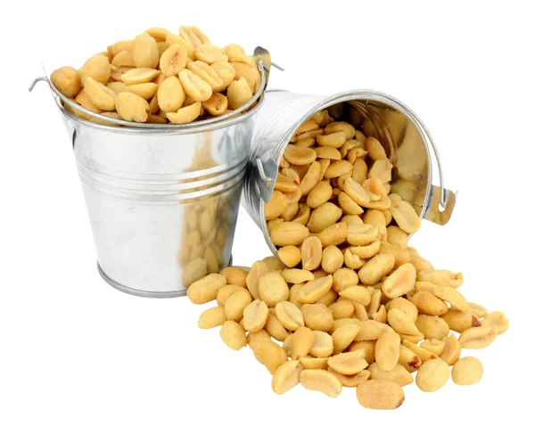 Salted Peanuts In Miniature Buckets — Stock Photo, Image