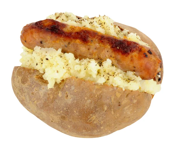 Bakad potatis och korv — Stockfoto