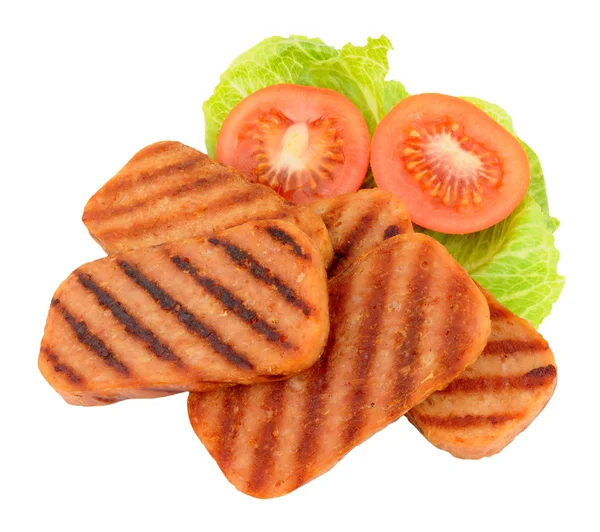 Fried Spam Pork Luncheon Meat And Salad — Stock Photo, Image