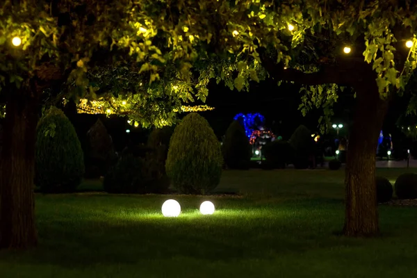 Iluminação Quintal Jardim Luz Com Lanternas Chão Com Lâmpada Difusor — Fotografia de Stock