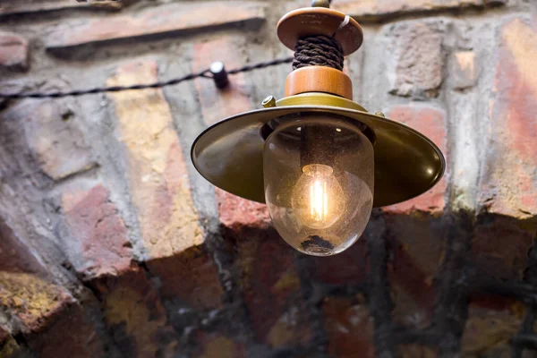 Iron Retro Lighting Lantern Glass Shade Brickwork Arch Edison Electric — Stock Photo, Image