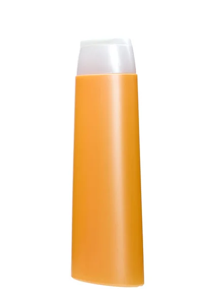 Оранжевый Пластиковый Флакон Белой Крышкой Геля Душа Ухода Кожей Изолированный — стоковое фото