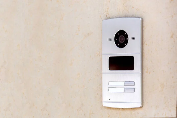 Intercom Camera Speaker Control Security Card Reader Entering Building Wall — Stock Photo, Image