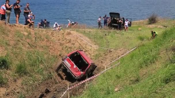 Odessa Ukraine Juli 2021 Regenwald Challenge Mit Allradantrieb Rotes Schlammiges — Stockvideo