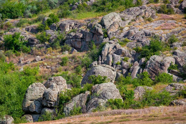 Természetes Táj Kanyon Gránit Sziklák Között Fák Között Egy Napsütéses — Stock Fotó