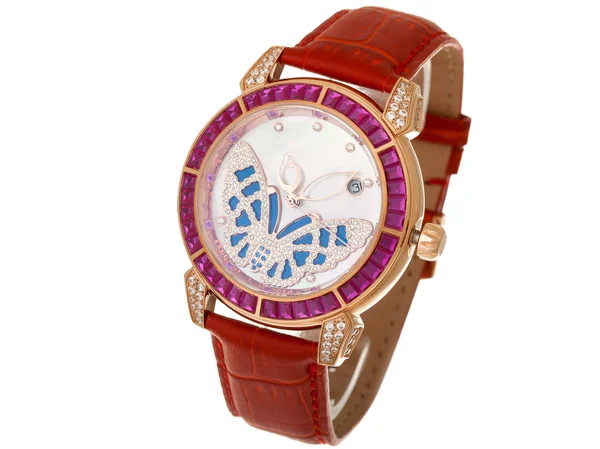 Reloj femenino con una mariposa — Foto de Stock