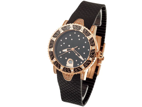 Reloj negro de mujer con un oro — Foto de Stock