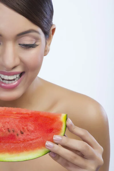 Woman with a watermelon — Stock Photo, Image