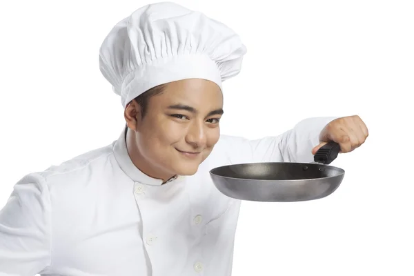 Chef with frying pan — Stock Photo, Image