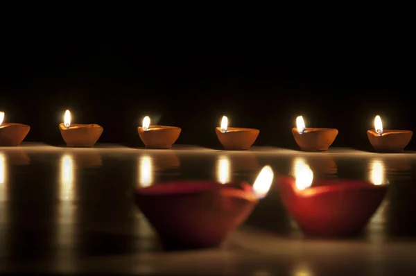 Close-up of festival diyas — Stock Photo, Image