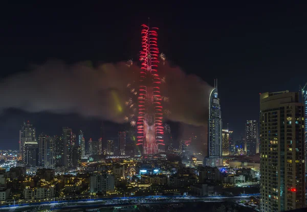 Dubai Burj Khalifa New Year 2016 fireworks — Stockfoto