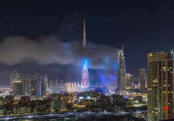 Dubai Burj Khalifa New Year 2016 fireworks — Stockfoto