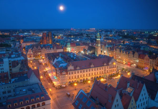 Wroclaw gece panorama eski şehir