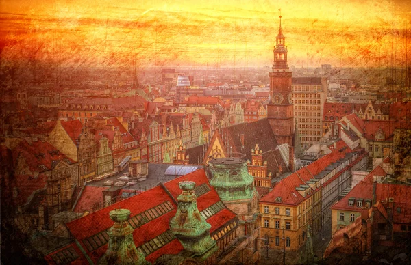 Utsikt över gamla stan i en retro stil wroclaw, Polen — Stockfoto