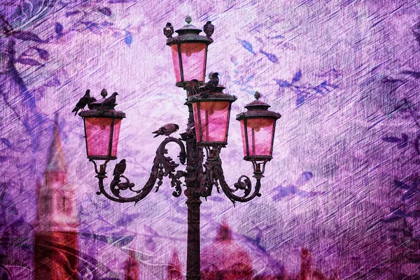 レトロなスタイルでベネチアの通りランプ — ストック写真